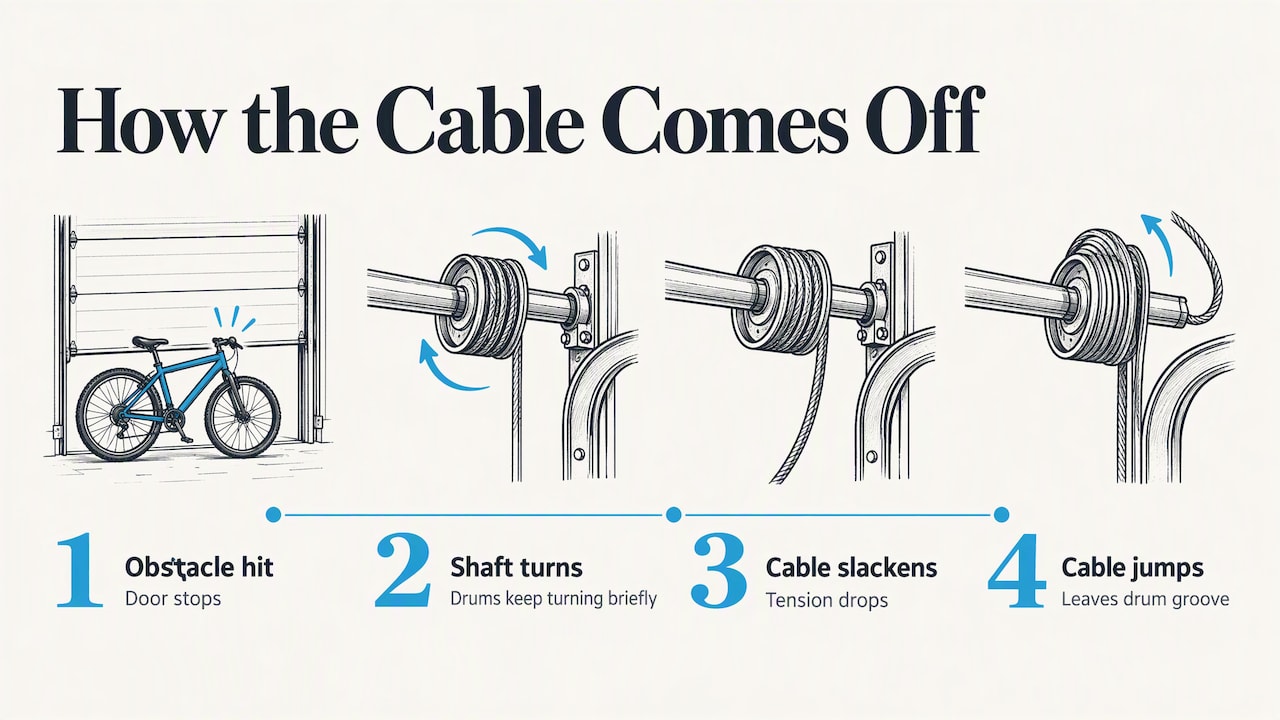 How an obstacle can make a garage cable slip